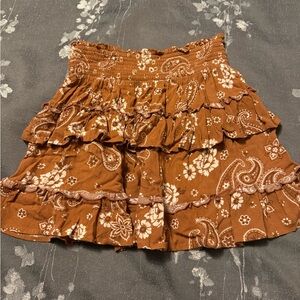 Aerie Floral Paisley Brown Ruffle Mini Skirt Size XS